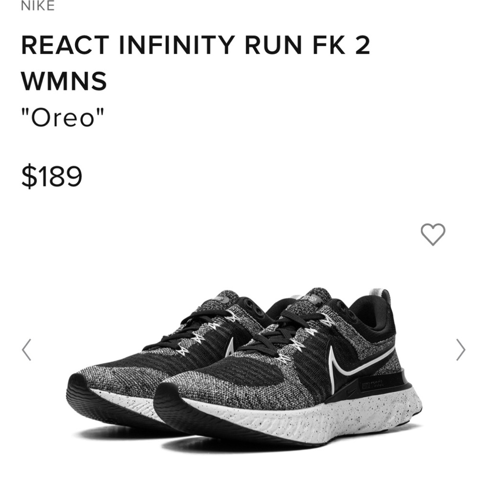 Nike react infinity flyknit size 8.5 women’s shoe “Oreo” color